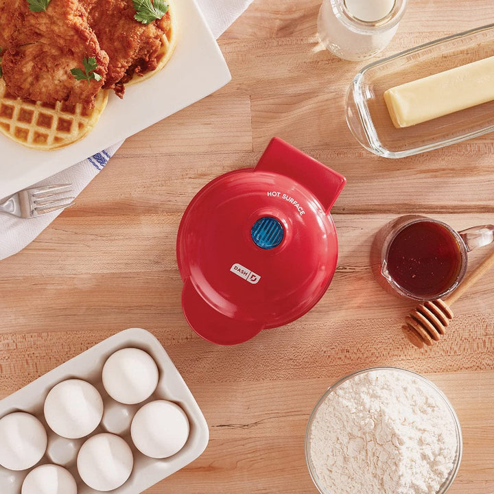 DASH Mini Maker for Individual Waffles, Hash Browns, Keto Chaffles with Easy to Clean, Non-Stick Surfaces, 4 Inch, Red Waffle Maker