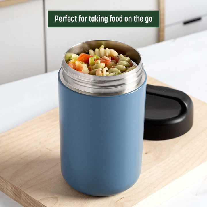 Goodful Vacuum Sealed Insulated Food Jar with Handle Lid, Stainless Steel Thermos, Lunch Container, 16 Oz, Ensign Blue