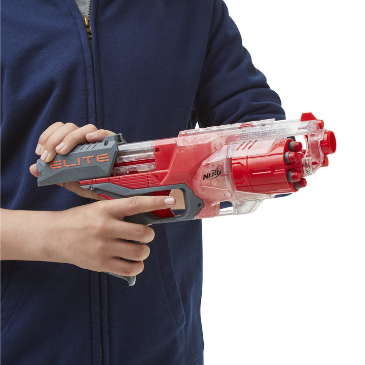 NERF Elite Disrupter Blaster, 6-Dart Rotating Drum, Slam Fire, Translucent Red, for Kids ( Exclusive)