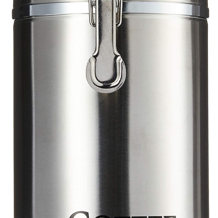 Oggi Stainless Steel Coffee Canister 62 fl oz - Airtight Clamp Lid, Clear See-Thru Top - Ideal for Coffee Bean Storage, Ground Coffee Storage, Kitchen Storage, Pantry Storage. Large Size 5" x 7.5".
