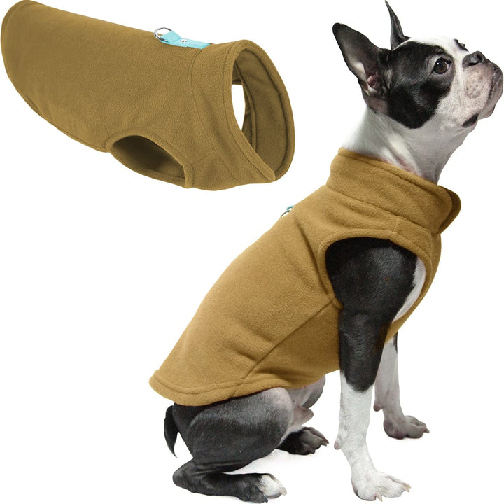 Gooby Fleece Vest Dog Sweater - Clay, X-Large - Warm Pullover Fleece Dog Jacket with O-Ring Leash - Winter Small Dog Sweater Coat - Cold Weather Dog Clothes for Small Dogs Boy or Girl X-Large (Around 23-lb)