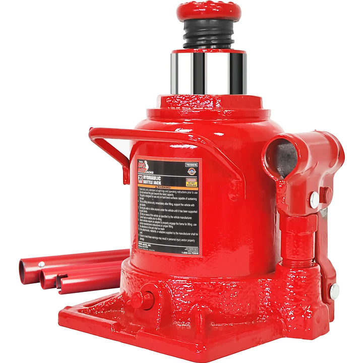 BIG RED 20 Ton (40,000 LBs) Torin Welded Hydraulic Car Bottle Jack, Red, TAM92003B & T92007A Torin Hydraulic Stubby Low Profile Welded Bottle Jack, 20 Ton (40,000 lb) Capacity, Red 20 Ton (40,000 LBs) Bottle Jack + Bottle Jack, 20 Ton