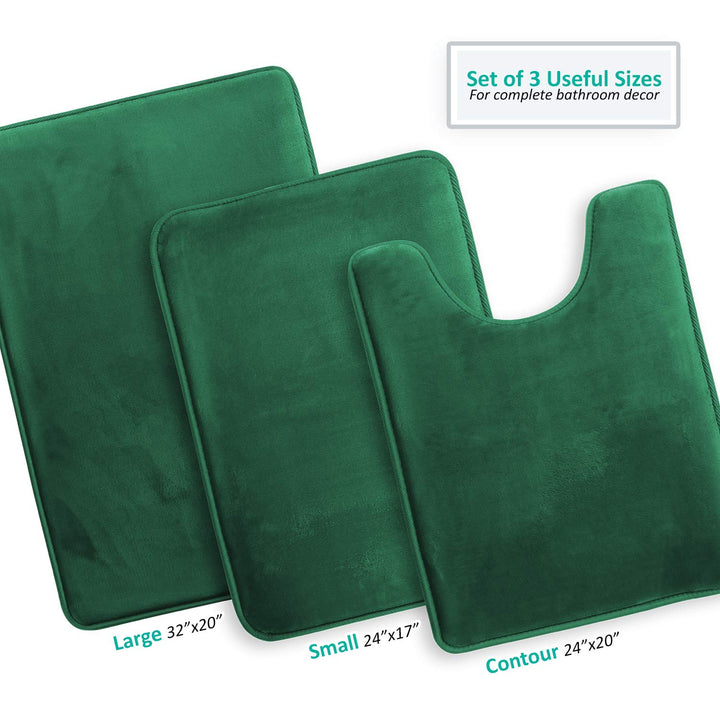 Clara Clark 2 Piece Bathroom Rugs Bath Mat Set, Velvet Memory Foam Bath Mats for Bathroom - Non-Slip, PVC Backing Bath Rugs, Washable Bathroom Rug Mats - Dries Quickly, Bathroom Rug Set - Hunter Green Solid 2 Piece Set