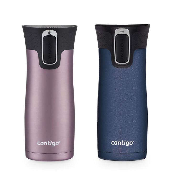 Contigo West Loop Stainless Steel Vacuum-Insulated Travel Mug with Spill-Proof Lid, Keeps Drinks Hot up to 5 Hours and Cold up to 12 Hours, 16oz 2-Pack, Vervain & Midnight Berry