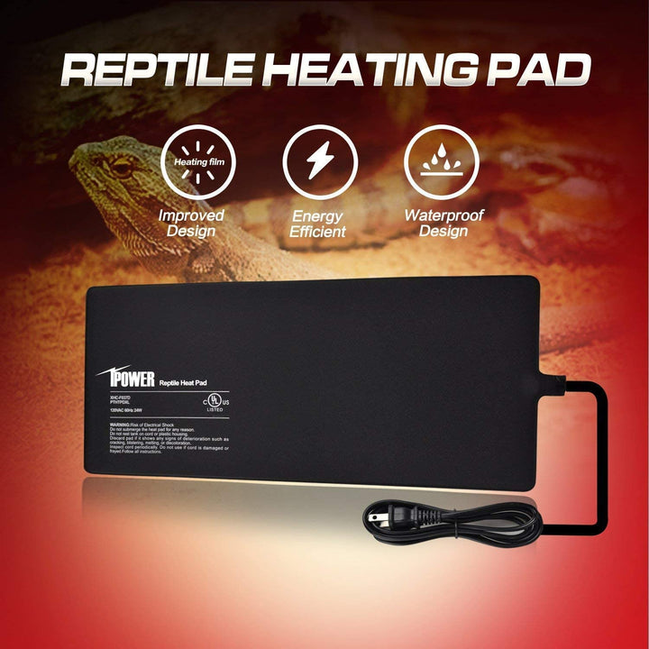 iPower Reptile Heat Pad Under Tank Terrarium Warmer Heating Mat for Turtle, Lizard, Frog, Snake, Reptile, and Other Small Animals, 8X18 Inch, 24W 8 X 18 Inch 1 Pack