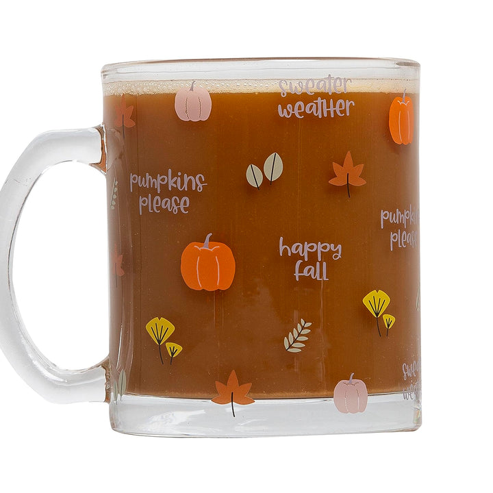 Pearhead Glass Harvest Mug, Halloween Home Décor, Coffee And Tea Glass Mug, Fall Drinkware Accessories, Seasonal Mug, 12 oz.