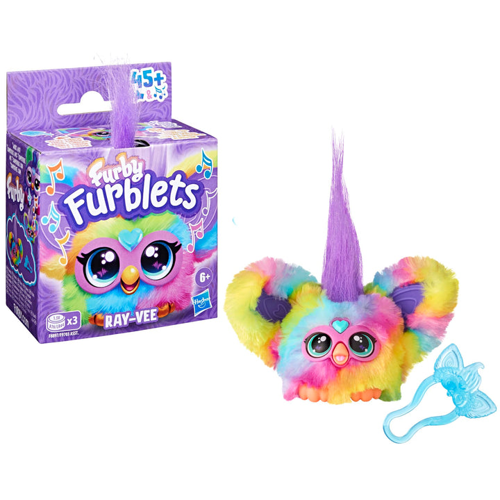 Furby Furblets Ray-Vee Mini Friend, 45+ Sounds, Electronica Music & Furbish Phrases, Electronic Plush Toys for Girls & Boys 6 Years & Up, Rainbow Ray-vee (Electronica Music)