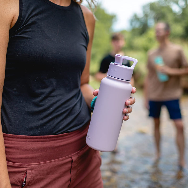 Simple Modern Water Bottle with Straw and Chug Lid Vacuum Insulated Stainless Steel Metal Thermos Bottles | Reusable Leak Proof BPA-Free Flask for Sports Gym | Summit Collection | 32oz, Cream Leopard Pattern: Cream Leopard 32oz (2 Lids)