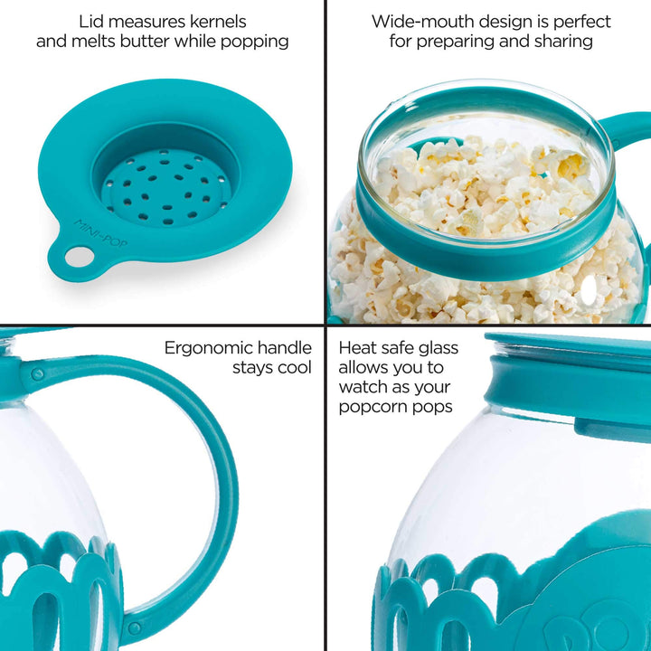 Ecolution Patented Micro-Pop Microwave Popcorn Popper with Temperature Safe Glass, 3-in-1 Lid Measures Kernels and Melts Butter, Made Without BPA, Dishwasher Safe, 1.5-Quart, Teal 1.5-Quart Snack Size