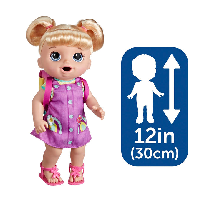 Baby Alive Time for School Baby Doll Set, 12 Inch, Back to School Toys for Girls & Boys, Blonde Hair, Preschool Gifts for Kids, Ages 3+ (Exclusive)