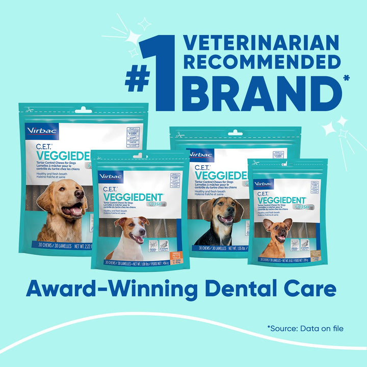 Virbac CET VEGGIEDENT FR3SH Tartar Control Chews for Dogs, Small, Beef, 1.1 pounds
