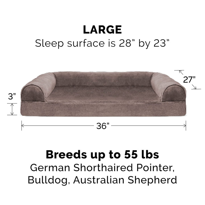 Furhaven Replacement Dog Bed Cover Faux Fur & Velvet Sofa-Style, Machine Washable - Driftwood Brown, Large Cover Only 36.0"L x 27.0"W x 0.3"Th (Faux Fur & Velvet) Driftwood Brown