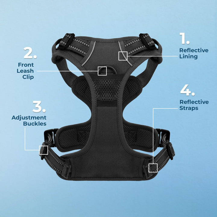 Voyager Dog Harness Dual Leash Attachment No-Pull Control Adjustable Soft but Strong Pet Harness for Medium and Large Dogs with 3M Reflective Technology - Black, L (Chest: 25 - 30")