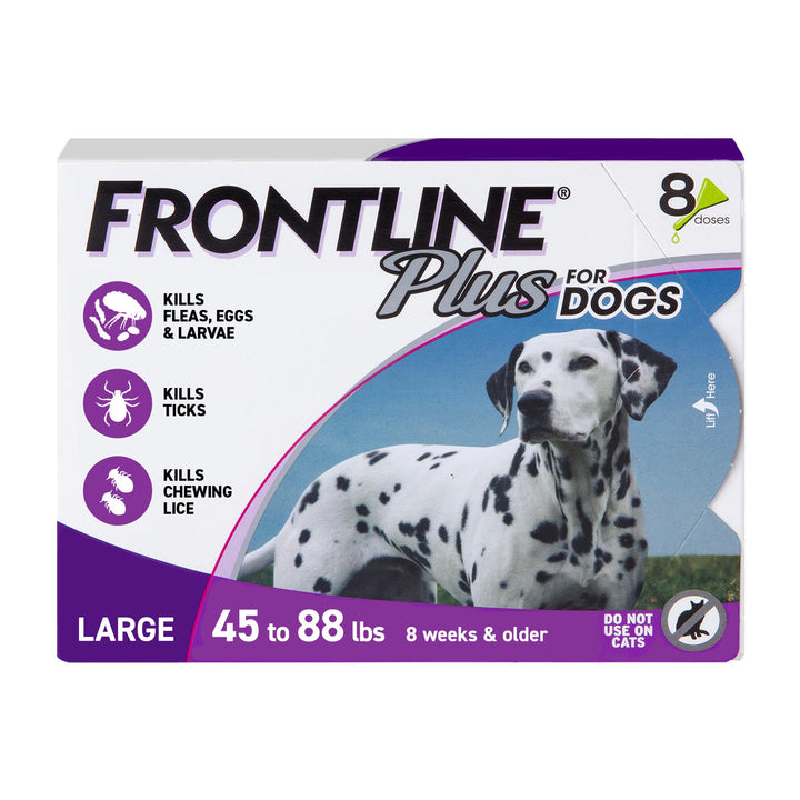 FRONTLINE Plus for Dogs Flea and Tick Treatment (Large Dog, 45-88 lbs.) 8 Doses (Purple Box) ( Packaging May Vary )