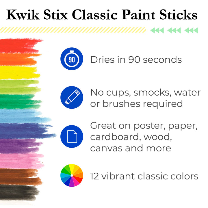 The Pencil Grip Kwik Stix Paint Pens, Solid Tempera Paint Pens, Paint Sticks, Super Quick Drying TPG-602, 12 Count (Pack of 1)