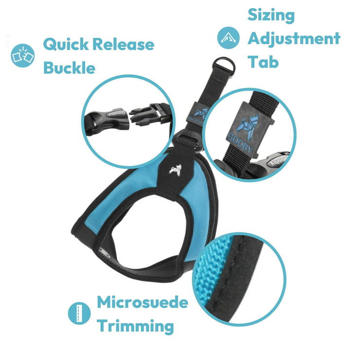 Gooby Escape Free Easy Fit Harness - Turquoise, X-Small - No Pull Step-in Patented Small Dog Harness with Quick Release Buckle - Perfect On The Go No Pull Harness for Small Dogs or Medium Dog Harness X-Small chest (15~17.25")