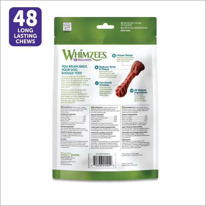 WHIMZEES by Wellness Brushing Dental Chews For Dogs, Grain-Free, Long Lasting Treats, Freshens Breath Extra Small Breed, 48 Count 48 Count (Pack of 1) Standard Pack