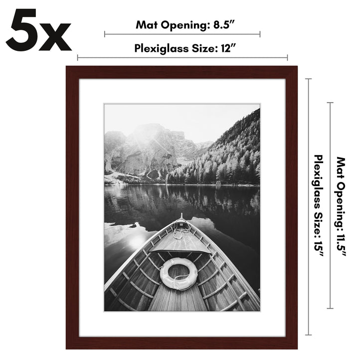 Americanflat 12x16 Picture Frame with Polished Plexiglass - Set of 5 - Use as 8.5x11 Frame with Mat or 12x16 Frame Without Mat - Galleria Collection - Gallery Wall Frame Set for Wall Display - White