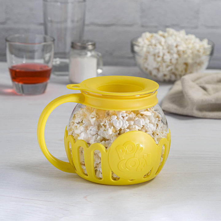 Ecolution Patented Micro-Pop Microwave Popcorn Popper with Temperature Safe Glass, 3-in-1 Lid Measures Kernels and Melts Butter, Made Without BPA, Dishwasher Safe, 1.5-Quart, Yellow 1.5-Quart Snack Size