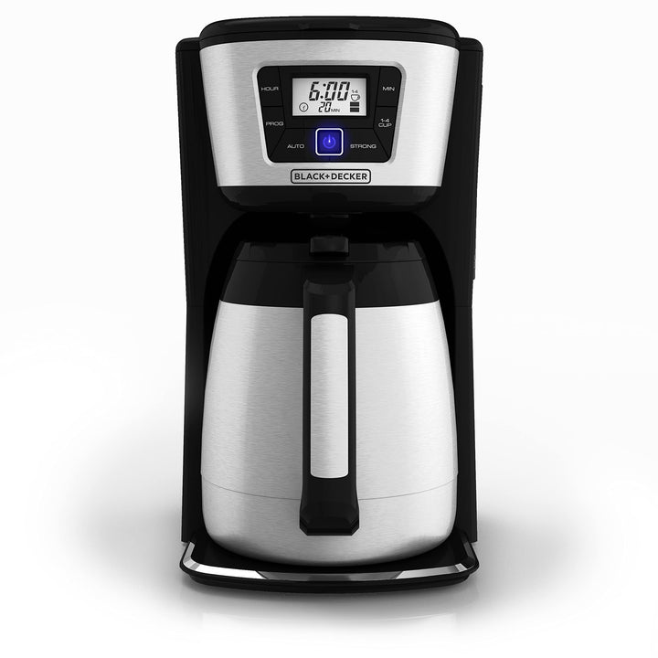 BLACK+DECKER 12-Cup Thermal Programmable Coffee maker, Brew Strength Selector, Auto-clean, Black and Silver CM2045B