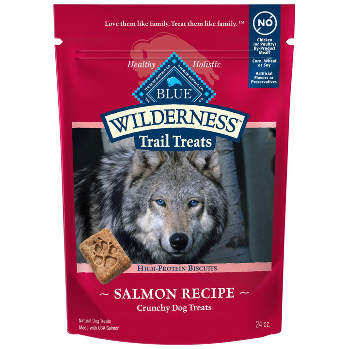 Blue Buffalo Wilderness Trail Treats Crunchy Dog Biscuits, Grain-Free and High-Protein Dog Treats Made with Natural Ingredients, Salmon Recipe 24-oz. Bag 1.5 Pound (Pack of 1)