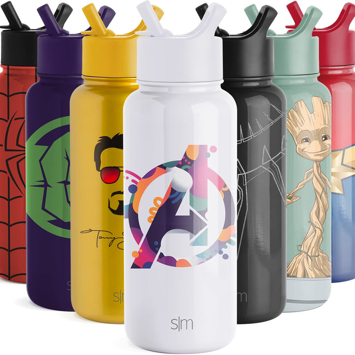 Simple Modern Marvel Water Bottle with Straw Lid Vacuum Insulated Stainless Steel Metal Thermos | Gifts for Women Men Reusable Leak Proof Flask | Summit Collection | 32oz Avengers Assemble 32oz Water Bottle Marvel: Avengers Assemble