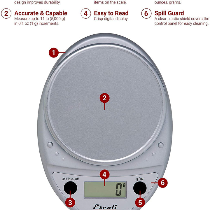 Escali Primo Bakers Bundle - P115C Digital Kitchen Scale, Chrome, 11 Pound Capacity, DH1 Digital Thermometer, Black, and DR7 Digital Timer for Cooking and Baking T&T Bundle Weigh Scale