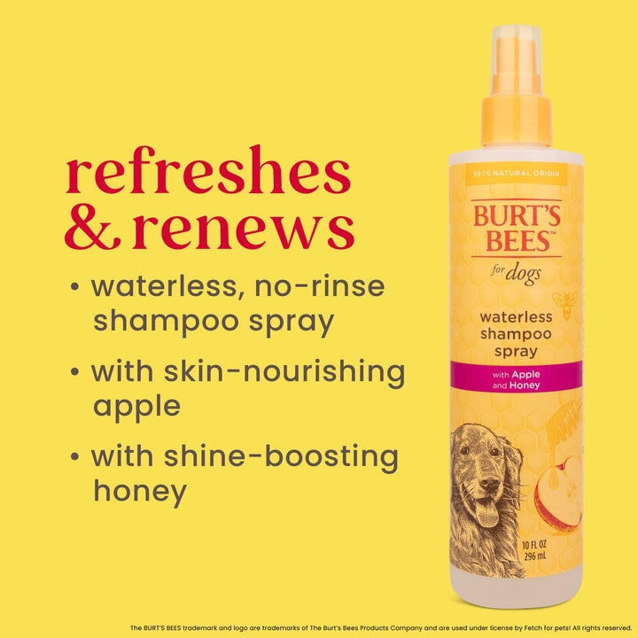 Burt's Bees for Pets Naturally Derived Waterless Shampoo Spray with Apple and Honey - Dry Dog Shampoo for All Dogs and Puppies - Cruelty Free, 10 Ounces - 6 Pack 10 Fl Oz (Pack of 6)