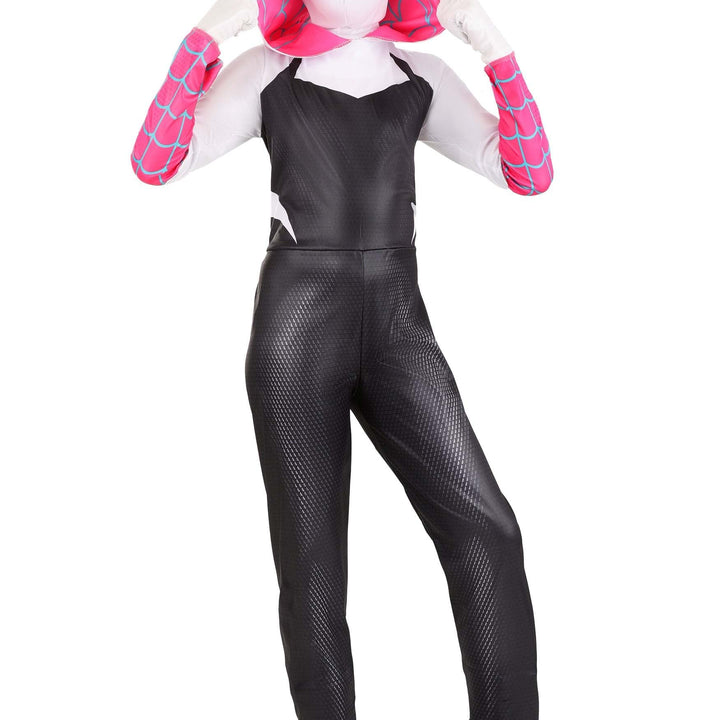 MARVEL Spider-Gwen Official Adult Halloween Costume - Premium Quality Hooded Jumpsuit with Pull On Fabric Mask Large