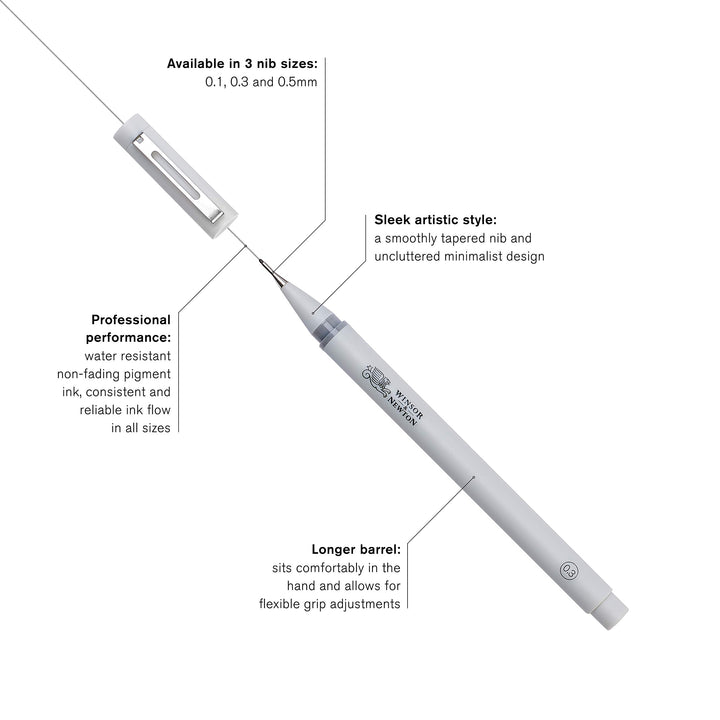 Winsor & Newton Fineliner Fine Point Pen Set, Assorted, Set of 3, Cool Grey