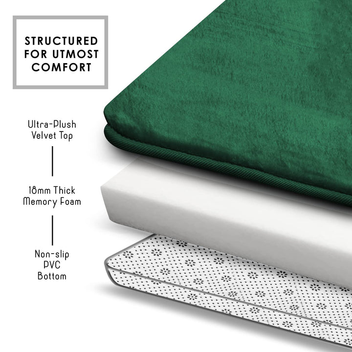 Clara Clark Bathroom Rugs, Velvet Memory Foam Bath Mat, Non-Slip, Machine Washable Bath Rugs - Dries Quickly, Ultra Soft Plush Bath Mats for Bathroom, 20 x 32, Hunter Green Solid