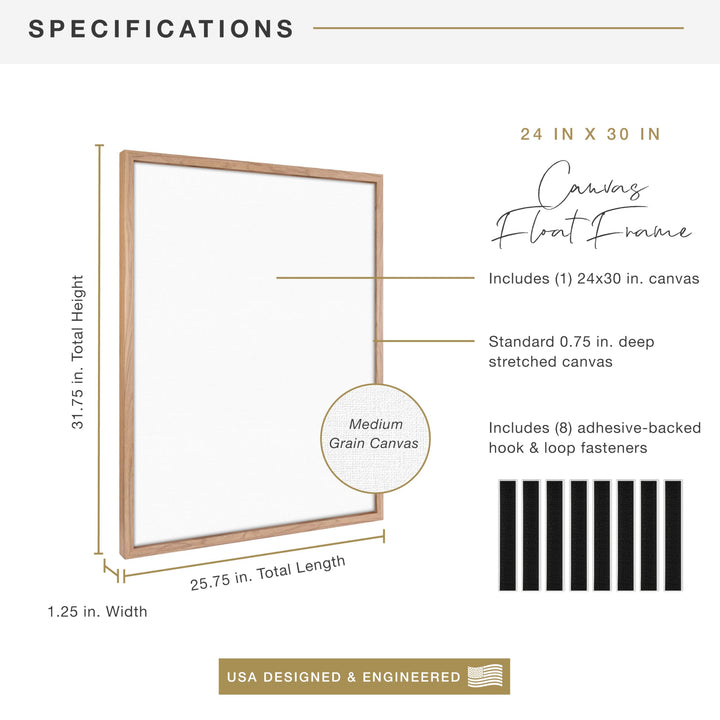 MCS Floating Frame with Canvas Included, Art Frames for Canvas Paintings with Adhesive Fasteners and Hanging Hardware, Walnut Woodgrain, 18 x 24 Inch 18x24