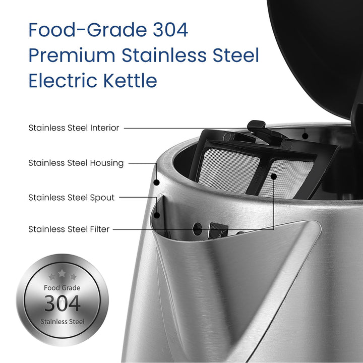 COMFEE' Stainless Steel Electric Kettle, 1.7 Liter Tea Kettle Electric & Hot Water Kettle, 1500W Fast Boil with LED Light, Auto Shut-Off and Boil-Dry Protection 1.8 Quarts