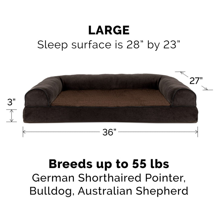 Furhaven Replacement Dog Bed Cover Sherpa & Chenille Sofa-Style, Machine Washable - Coffee, Large Cover Only 36.0"L x 27.0"W x 0.3"Th (Sherpa & Chenille) Coffee
