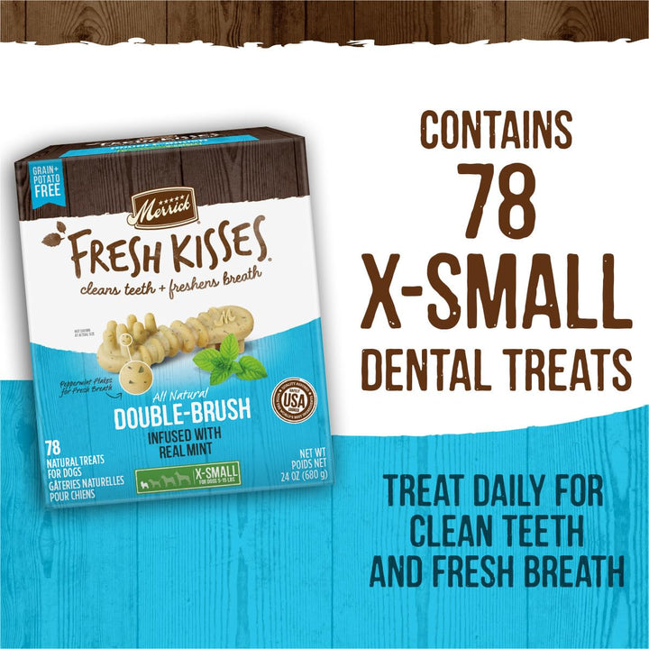 Merrick Fresh Kisses Dog Dental Chews For Extra Small Breeds, Grain Free Dog Treats Infused with Real Mint - (4) 78 ct. Boxes