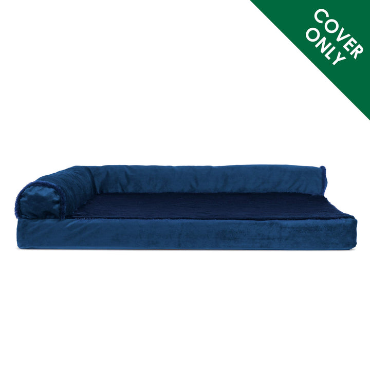 Furhaven Replacement Dog Bed Cover Plush & Velvet L Shaped Chaise, Machine Washable - Deep Sapphire, Medium Cover Only 30.0"L x 20.0"W x 0.3"Th (Plush & Velvet) Deep Sapphire