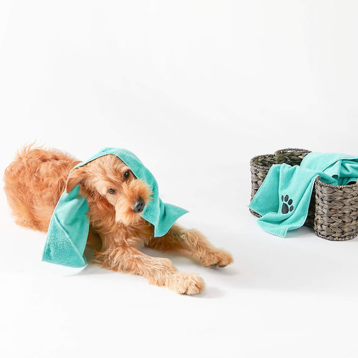 Bone Dry Pet Grooming Towel Collection Embroidered Absorbent Microfiber Drying Set, 15x30, Aqua, 3 Count