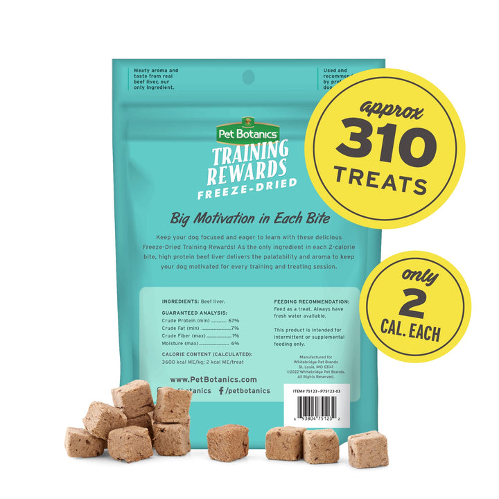 Pet Botanics 4 oz. Pouch Training Reward Freeze Dried, Beef Liver Flavor, with 310 Treats Per Bag, The Choice of Top Trainers 6 Ounce (Pack of 1)