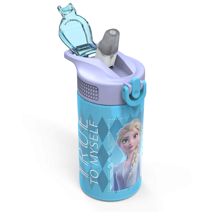 Zak Designs Disney Frozen 2 Kids Water Bottle Set with Reusable Straws and Built in Carrying Loops, Made of Plastic, Leak-Proof Designs 16 oz, BPA-Free, 2pc Set, Elsa & Anna (Frozen 2)