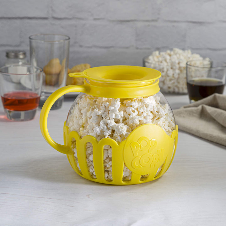 Ecolution Patented Micro-Pop Microwave Popcorn Popper with Temperature Safe Glass, 3-in-1 Lid Measures Kernels and Melts Butter, Made Without BPA, Dishwasher Safe, 3-Quart, Yellow 3-Quart Family Size