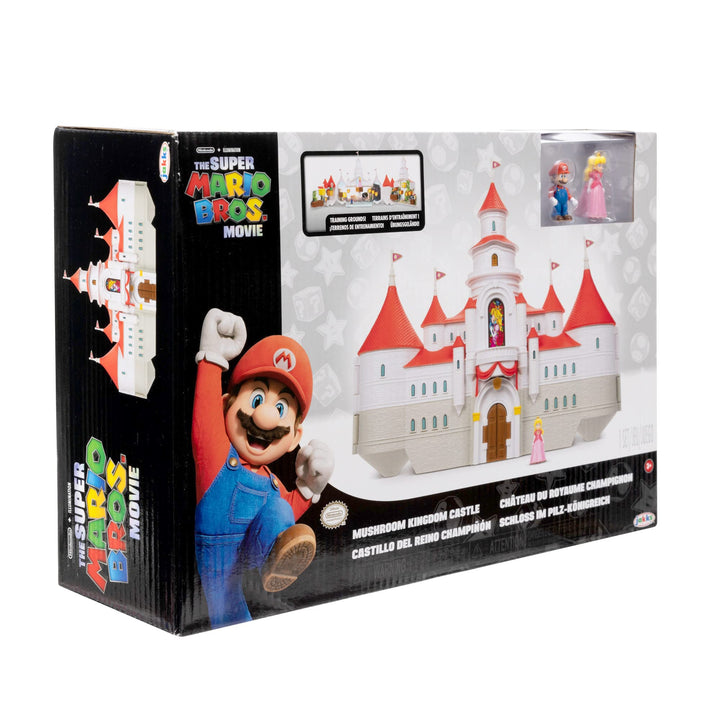 THE SUPER MARIO BROS. MOVIE – Mushroom Kingdom Castle Playset with Mini 1.25” Mario and Princess Peach Figures Peach Castle Deluxe Playset