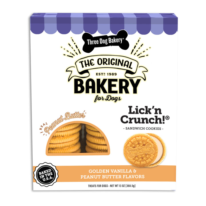 Three Dog Bakery Peppermutt Lick'n Crunch, Carob Cookie w/Green Crème Peppermint Flavored Filling, Premium Treats for Dogs, 13 Ounces Each 13 Ounce (Pack of 1) Carob & Peppermint Crème