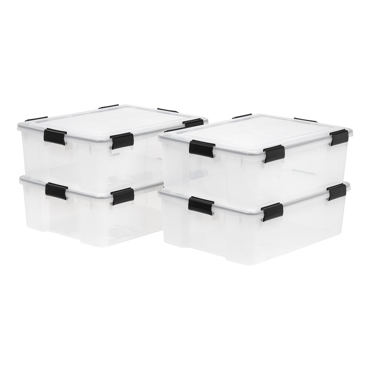 IRIS USA 54 Quart Stackable Plastic Storage Bins with Lids and Latching Buckles, 6 Pack - Pearl, Containers with Lids and Latches, Durable Nestable Closet, Garage, Totes, Tubs Boxes Organizing Latching Lid 54 Qt. - 6 Pack