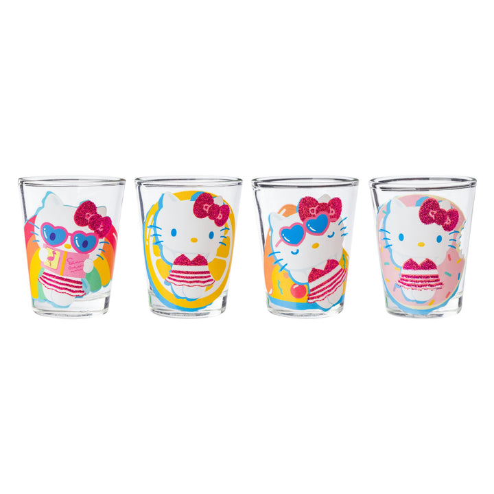 Silver Buffalo Sanrio Hello Kitty Summer Pool Floatie Glitter 4 Pack Mini Glass Set, 1.5 Ounces Hello Kitty Pool