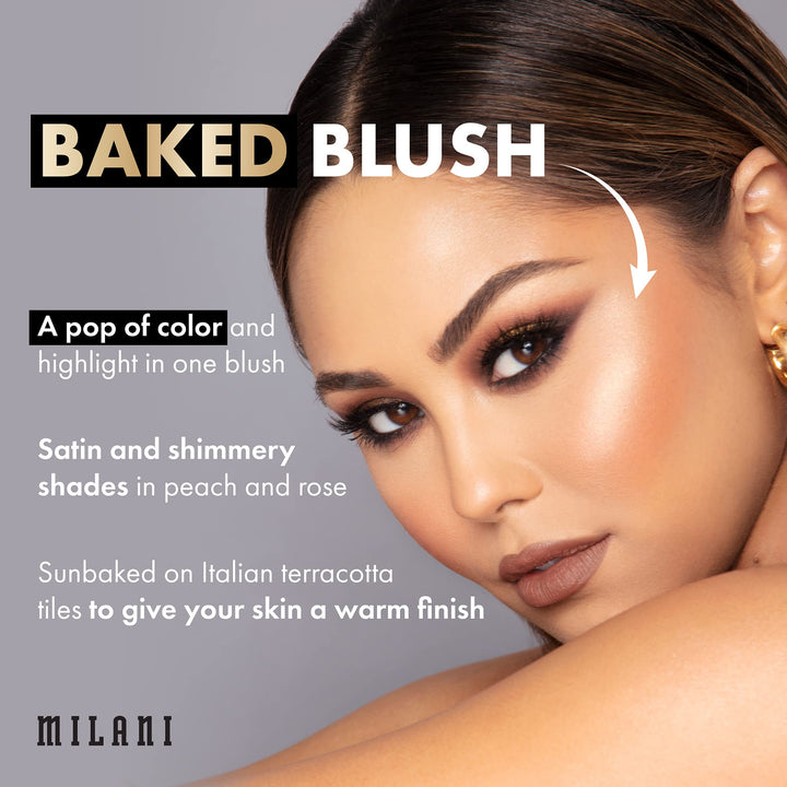 Milani Baked Blush - Sunset Passione (0.12 Ounce) Cruelty-Free Powder Blush - Shape, Contour & Highlight Face for a Shimmery or Matte Finish