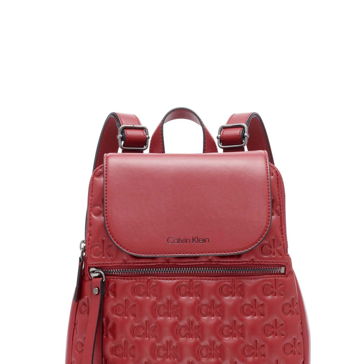 Calvin Klein Women's Reyna Signature Key Item Flap Backpack Bloodstone Puffy Logo