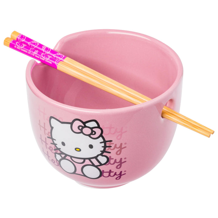 Silver Buffalo Sanrio Hello Kitty Waving Pink Ceramic Ramen Noodle Rice Bowl with Chopsticks, Microwave Safe, 20 Ounces, Hello Kitty Gradient Modren