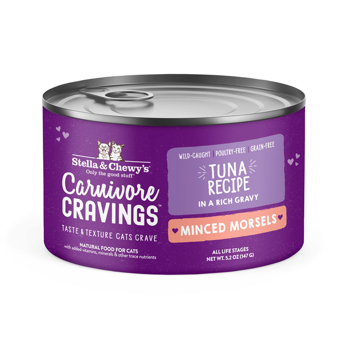 Stella & Chewy's Carnivore Cravings Minced Morsels Cans – Grain Free, Protein Rich Wet Cat Food – Wild-Caught Tuna Recipe – (5.2 Ounce Cans, Case of 24) 5.2 Fl Oz (Pack of 24)