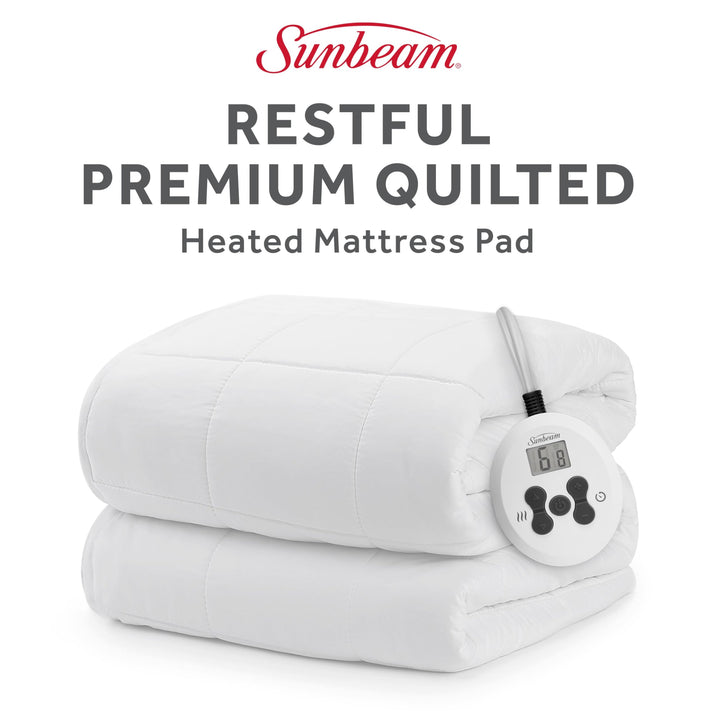 Sunbeam Premium Quilted Electric Heated Mattress Pad Twin 39" x 75" - 12 Heat Settings, 12-Hour Selectable Auto Shut-Off, Fast Heating, Warming Bed, Machine Washable, Extra-Soft Warm Cozy Square Quilted