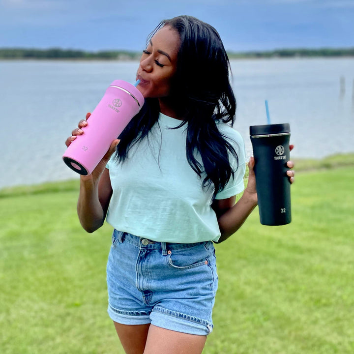 Takeya 32 oz Stainless Steel Insulated Tumbler with Straw Lid, Premium Quality, Sweatproof,Pink Mimosa Pink Mimosa